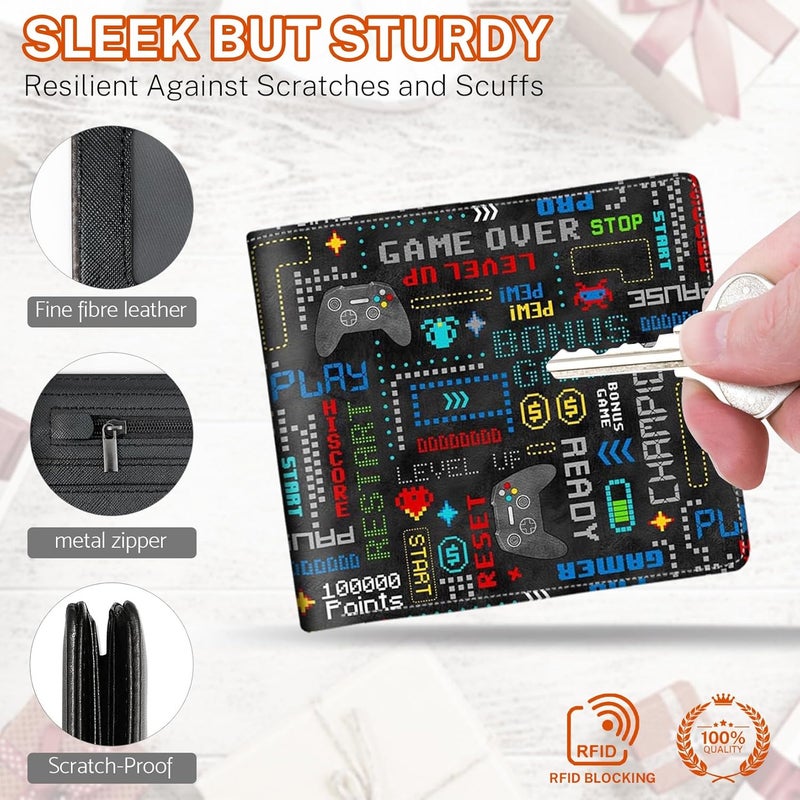 Mindow Boys Wallet for Kids, Teen Boy Soccer Wallets 9-12 8-10 8-12, Cool Novelty Leather Bifold Rfid Blocking Purse Coin Pocket Zipper Id Window for Children Men Male Youth Guys Birthday Christmas Gifts - Image 4